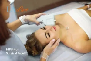 Woman having Hi-Fu to reduce wrinkles Cheshire.