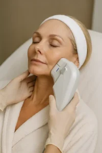Woman receiving HIFU non surgical facelift treatment Cheshire