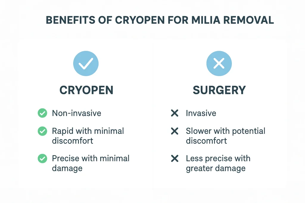 Benefits of cryopen for milia removal Cheshire compared to surgical treatments.