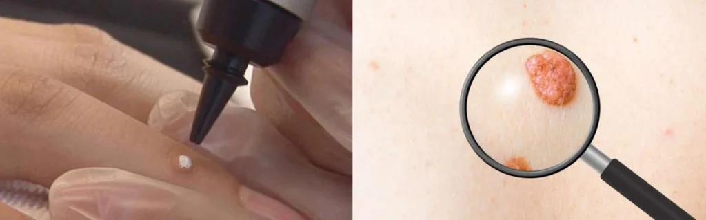 Person getting moles removed with cryopen Cheshire