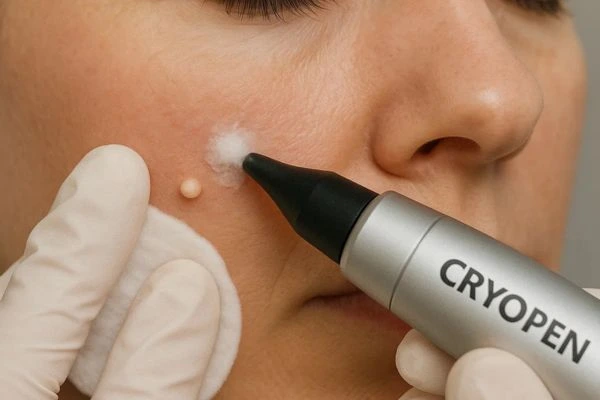 Woman receiving milia removal treatment Cheshire