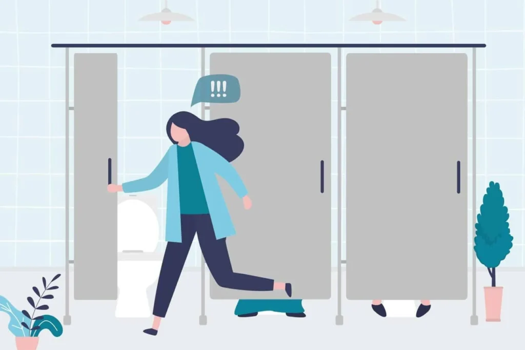 graphic of Urine incontinence Cheshire woman running to the toilet.