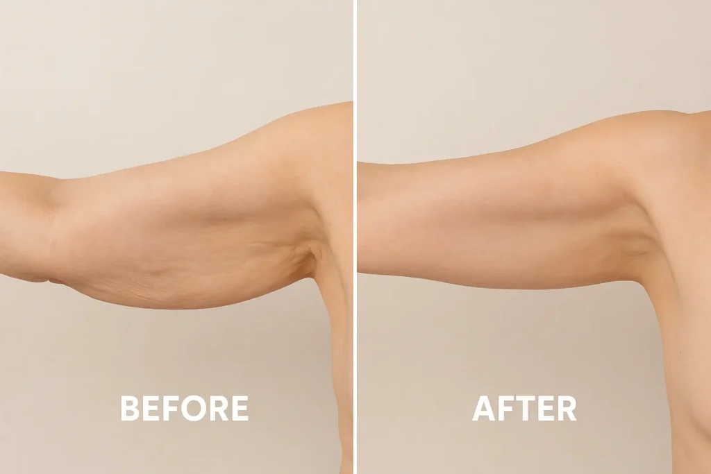 Picture of LA LIPO Cheshire before and after results of skin tightening treatment on the upper arms.